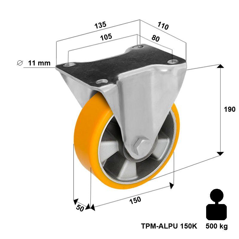 Koło transportowe kółko stałe do dużych obciążeń CASTTPM-ALPU 150K 500kg