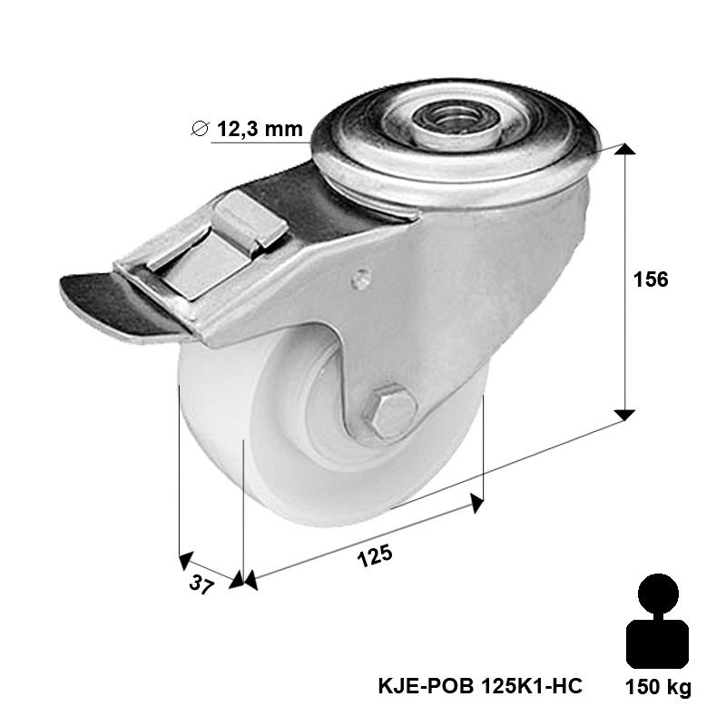 Kółko transportowe skrętne z hamulcem 125mm KJE-POB 125K1-HC poliamidowe 150 kg