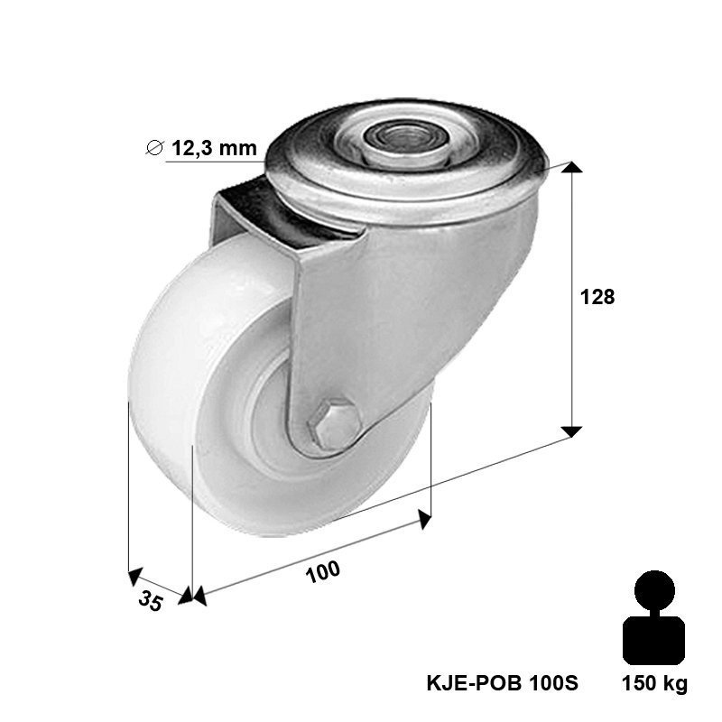 Kółko nierdzewne obrotowe KJX-POB 100S z kołem poliamidowym. Nośność 200 kg / 100mm/ ślizgowe