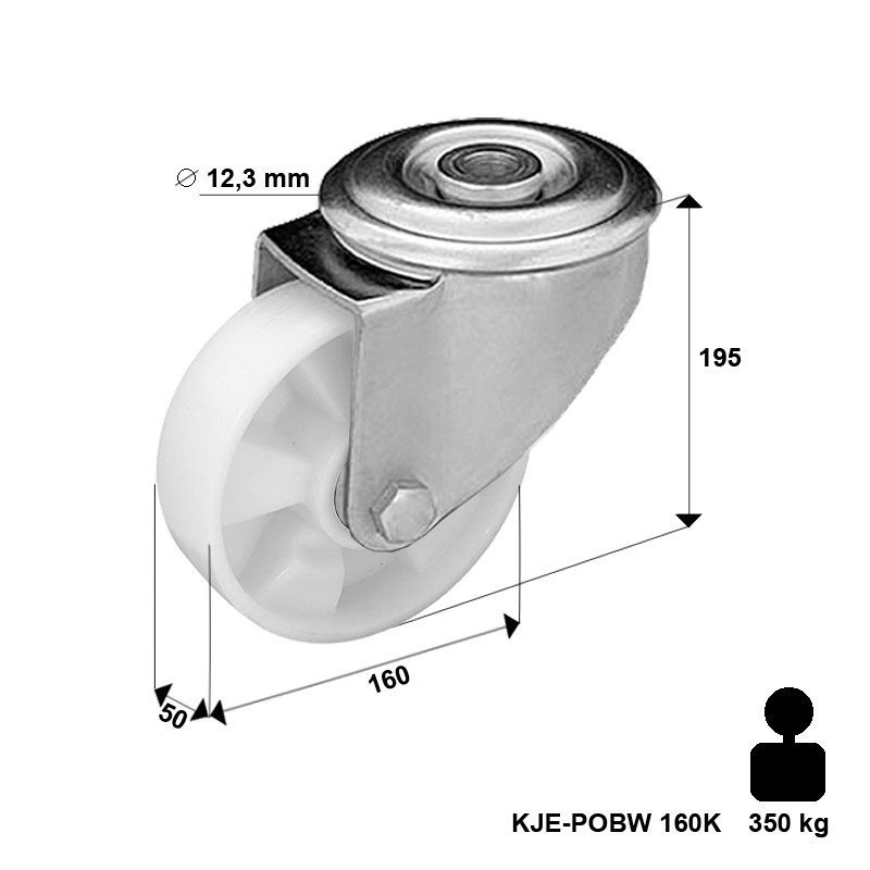 Zestaw kołowy skrętny KJE-POBW 160K z kołem poliamidowym. Nośność 350 kg / 160mm/ kulkowe