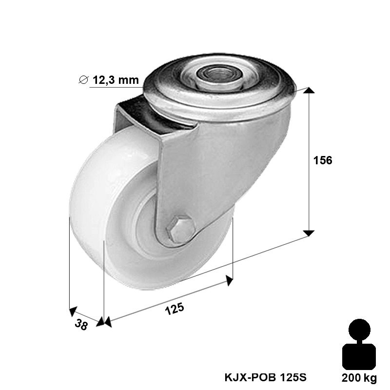 Kółko nierdzewne obrotowe KJX-POB 125S z kołem poliamidowym. Nośność 200 kg / 125mm/ ślizgowe