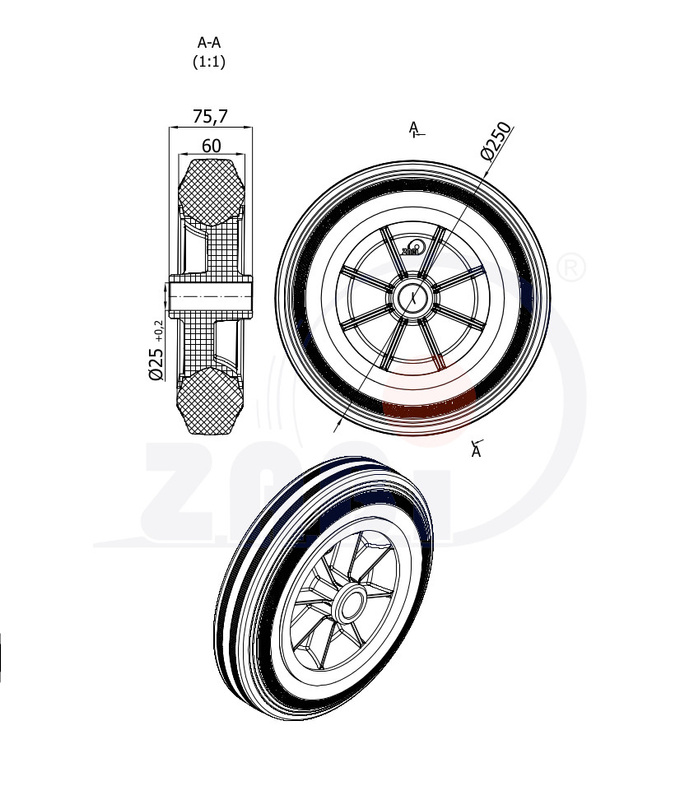 Koło z tworzywa gumowego 250mm CAST-ZAB-99T/25