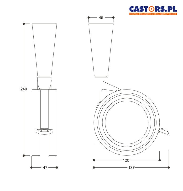 Kółko stałe/skrętne z hamulcem/bez VEGA 80/100/155/240 Nylon/włókno szklane/niebrudząca guma/ABS Nośność 50/80 kg RÓŻNE KOLORY