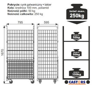 ROLLKONTENER SIATKOWY  Wózek Magazynowy Uniwersalny WMU - 1700x800x600